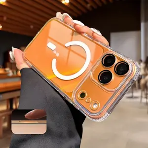 【iPhone17 case】Shockproof Airbag Transparent Magnetic Phone Case for iPhone17 Pro max 16 Air Not yellowing TPU Frame Acrylic Back Hard Cover