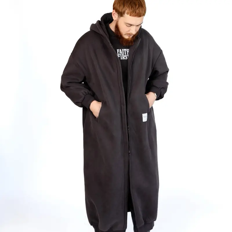 Shadow Maxi Hoodie - Unisex Oversized Drop-Shoulder Fit with Full-Length Double-Sided Zipper & Four-Pocket Functionality in Charcoal Gray Soft Fleece Big Minimalist Streetwear Sleeves Aesthetics