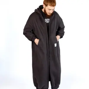 Shadow Maxi Hoodie - Unisex Oversized Drop-Shoulder Fit with Full-Length Double-Sided Zipper & Four-Pocket Functionality in Charcoal Gray Soft Fleece Big Minimalist Streetwear Sleeves Aesthetics