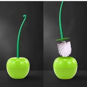 Tofficu Creative Cherry Toilet Brush with Holder Bowl Long Handle Household Bathroom Cleaning Tool Cleaner and Base for Deep (Green)