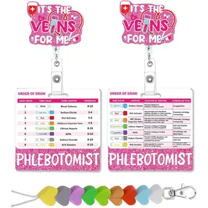 Phlebotomist Badge Reel Retractable - Phlebotomy Badge Reel with Reference Card Beads Order of Draw Badge Holders with ID Clip for Nurse  Work RN Gifts Phlebotomist Essentials