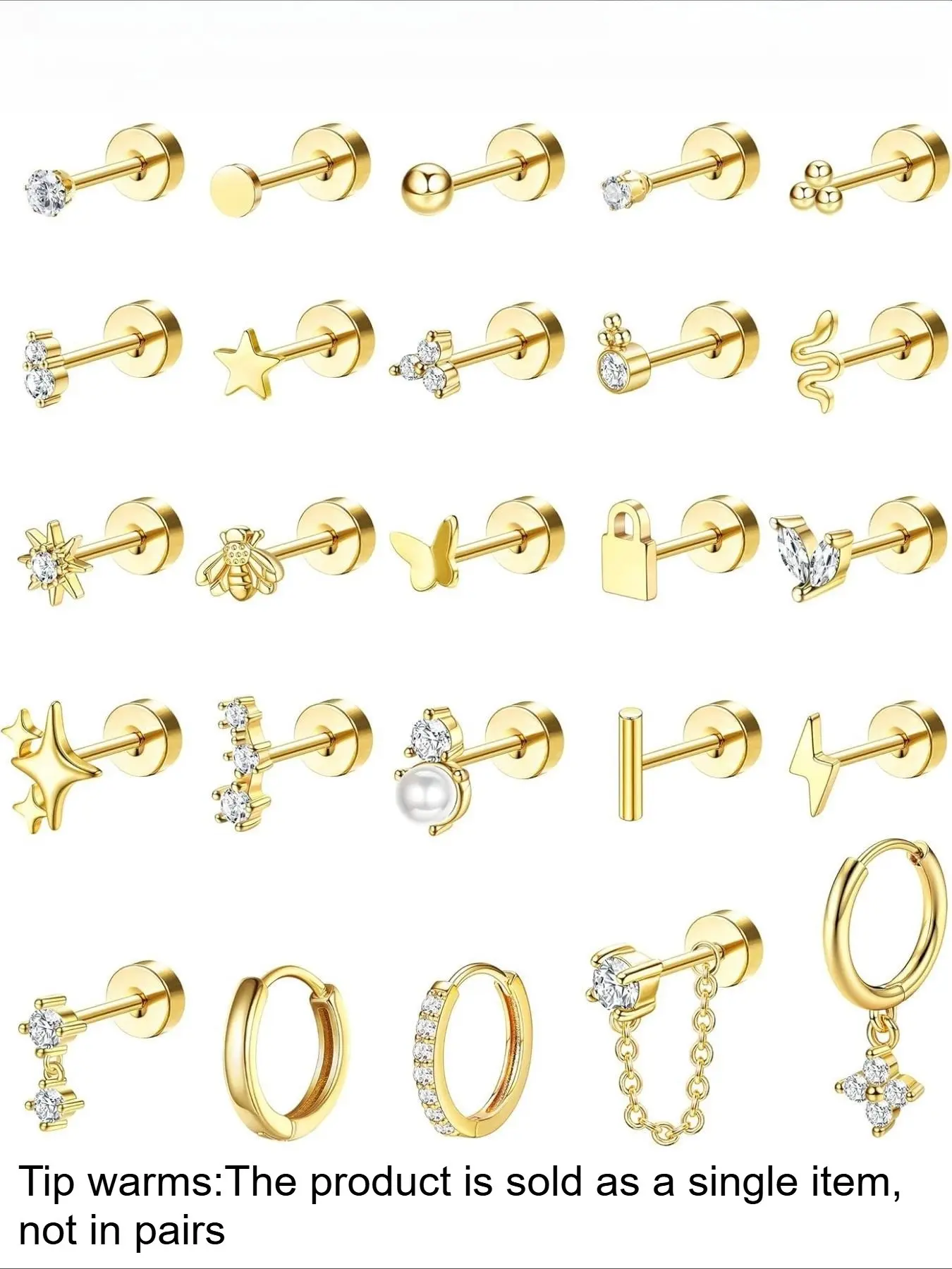 Hypoallergenic Earrings Set for Sensitive Ears, Earring Stacking Set, Stainless Steel Earrings for Women, Dainty Flat Back Studs & Hoops for Multiple Piercings, Earrings Jewelry