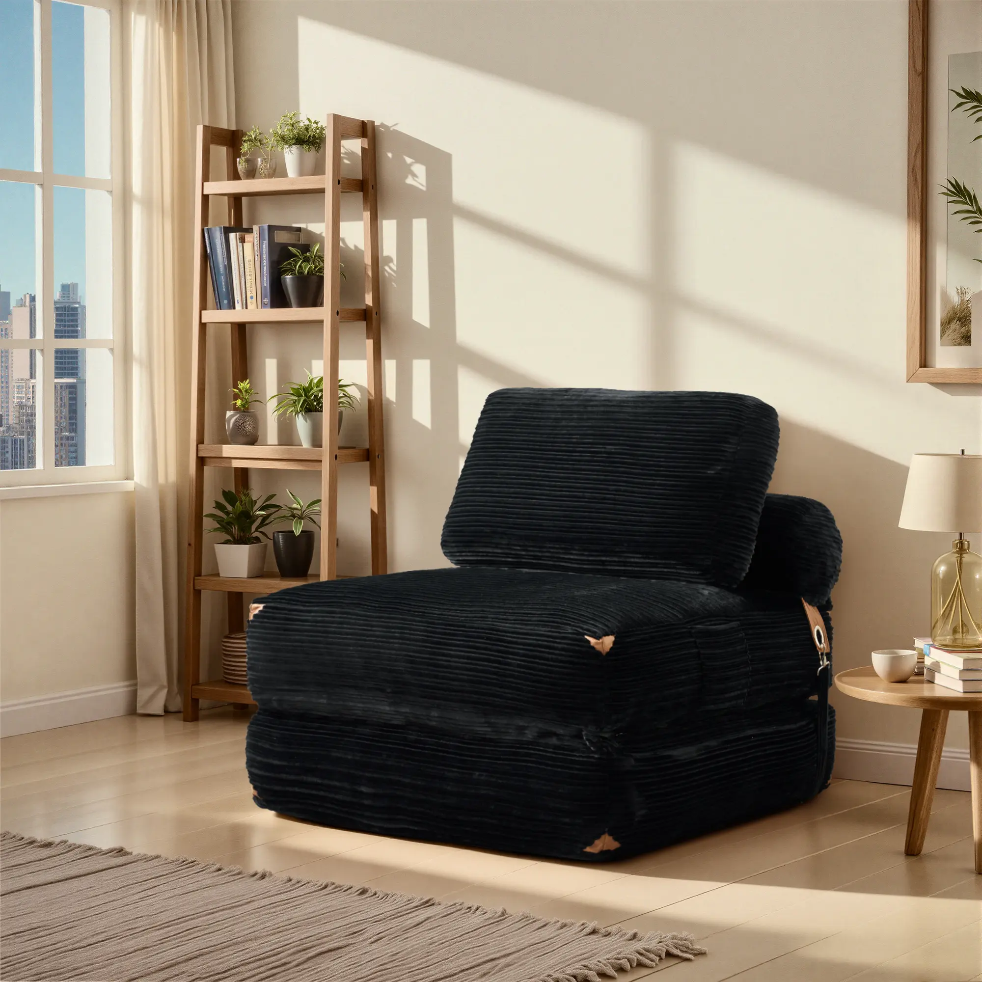 ALLWEX Folding Sofa Chair Bed, 35" Chair / 75" Bed, Convertible Sleeper Chair with Adjustable Backrest and Soft Corduroy Fabric, Foldable Lazy Lounge Sofa for Bedroom, Living Room, Guest Room & Small Spaces, Sofas Living Room