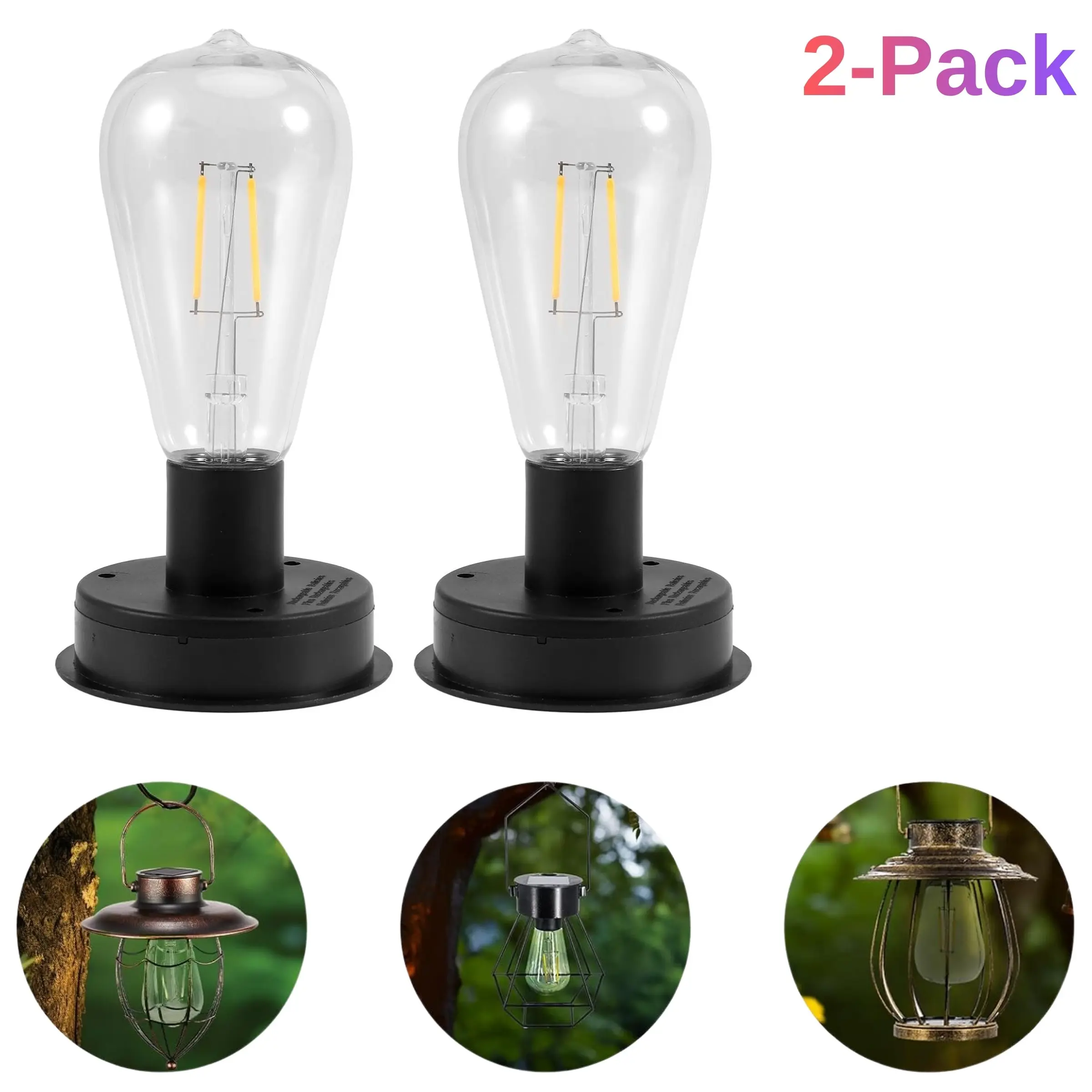 2-Pack Solar Light Replacement Top with Bulb, Waterproof Solar Powered, Two Sizes Available, Solar Hanging Lantern Accessories, Suitable for Patio, Garden and Outdoor, Solar Illuminated, Outside Lights, Solar Lanterns