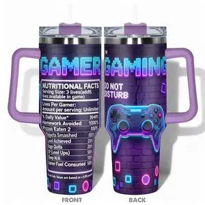 1pc Stainless Steel Cup 40oz/30oz/22oz/20oz/14oz Water Bottle Vacuum Insulated Tumbler,Funny Design With Gamer Gaming Nutritional Facts Double-layer insulation Leakproof Large Capacity, Needed for Gym, Hiking, Travel Ideal Birthday Chri