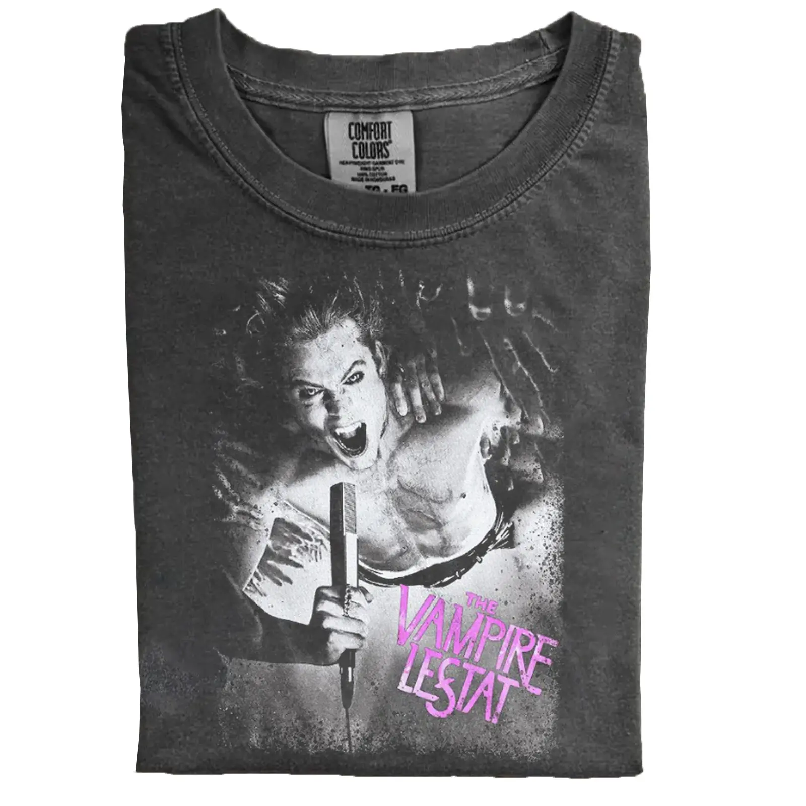 Retro 90's Comfort Color Vampire Lestat Shirt, Horror Band Gothic Vampire Graphic Fan Ring Spun Cotton Casual Soft Washed T-Shirt Trendy Tops