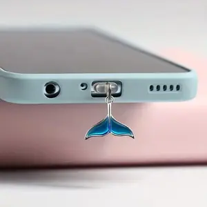 Blue Mermaid Tail Phone Dust Plug Charm, Y2K Ocean Aesthetic Charging Port Cover, Fairycore Accessory for iPhone & Type-C