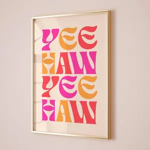 [UNFRAMED POSTER] yeehaw maximalist wall art retro western decor, cowgirl poster preppy dorm room decor aesthetic, colorful wall art funky dopamine decor