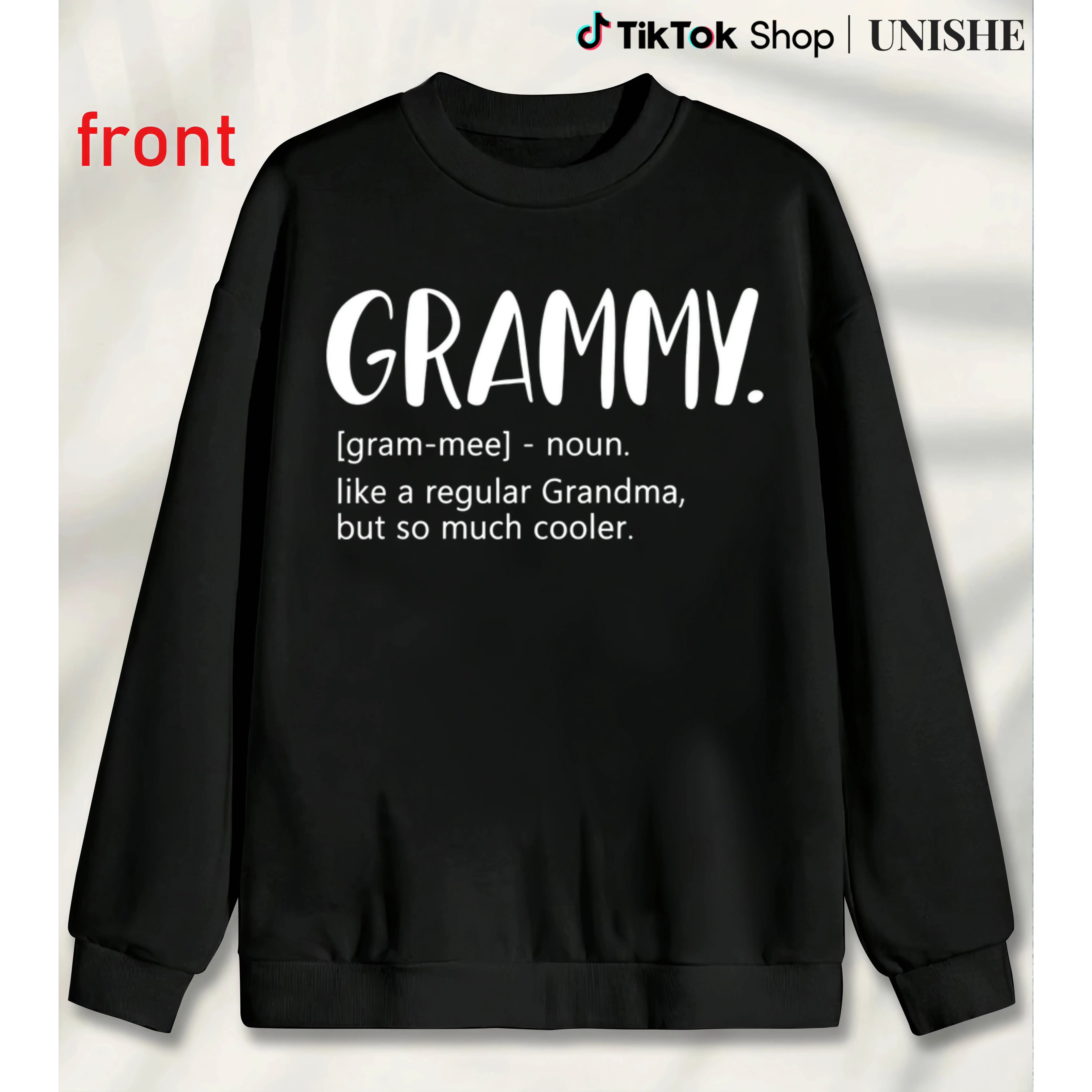 Stylish Grammy Sweatshirt for Women – Perfect Mother's Day Gift, Round Neck Black Womenswear Tops