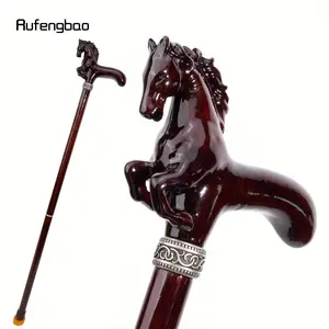 Brown Horse Wooden Fashion Stick Decorative Cospaly Cane Halloween Wood Mace Crutch Wand Crosier Party Event Props Party Supplies 96cm
