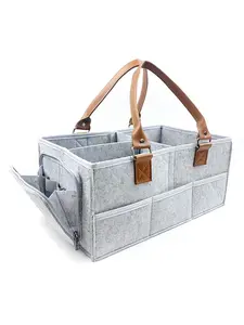 Thick Felt Storage Basket Large Capacity, Diaper Bag Organizer, Toy and Miscellaneous Items Holder, Mommy Basket for Home Organization, Laundry Organizer