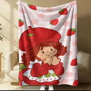 Sweet Strawberry Shortcake Cartoon Blanket, Trendy Girls' Blanket, All-Season Use, Suitable For Beds, Sofas, Cars, Room Decorations, And Gifts, Suitable For Children And Adults