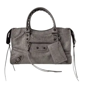 Ins Trendy Paris Rivet PU Leather Handbag French Retro Pillow Shoulder Crossbody Bag in Grey for Daily Outings and Stylish Practicality