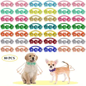 80PCS Adjustable Dog Cat Ties Set - Floral Solid Color Bows with Heart, Bow-Tie Solid Patterns,Vibrant Colors - Soft Durable Material for Medium Dogs Cats, Birthday Party, Holiday, Casual Attire