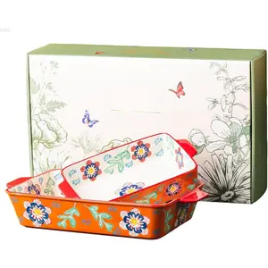 Ceramic Baking Dish Set of 2, 3QT & 1.2QT Stoneware Casserole Dishes for Oven, Rectangular Bakeware with Handles, Oven Safe 480?F, Microwave Dishwasher Safe, Lasagna & Brownie Pan - Warm Orange