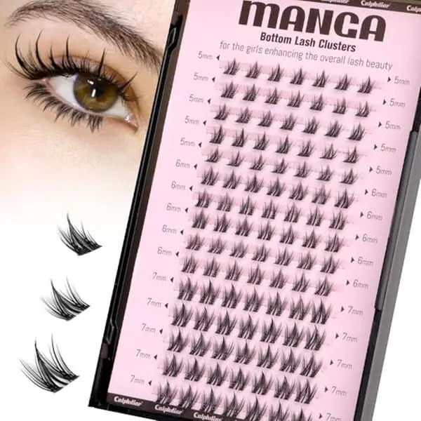 calphdiar Manga Bottom Lashes Extensions Wispy Bottom Lash Clusters 5-7mm Bottom Eyelashes Clusters Clear Band Individual Lashes Natural Look Lash Clusters Bottom DIY Anime Lower Eyelash Extensions
