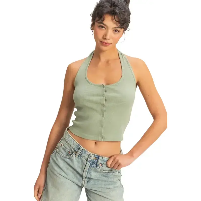 HYFVE Halter Neck Buttoned Washed Top