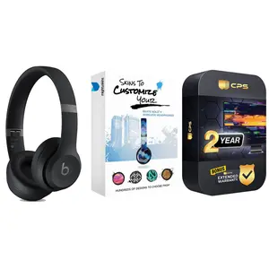 Beats Solo 4 Bluetooth Wireless On-Ear Headphones with MightySkins Protective Skins and 2 Year Extended Warranty Bundle - Matte Black