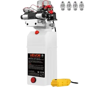 fathersdaygift VEVOR Hydraulic Pump, 8 Quart/2 Gal Double Acting Dump Trailer Pump DC 12V, 3200 PSI Max Relief Pressure, Electric Hydraulic Power Unit for Dump Trailer Car Lifting (with 4pcs SAE #6 Connectors)