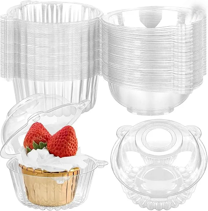 100 Jumbo Muffin Containers, Clear Plastic Muffin Containers, Flip Design, Cartoon ShapeCupcake Containers（extra large）