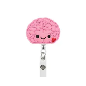 Cute Cartoon Brain Design Badge Holder, 1 Count Retractable Badge Reel, Funny Badge Reel, Creative Badge Holder for Office School Hospital Daily Wear, Badge Decoration