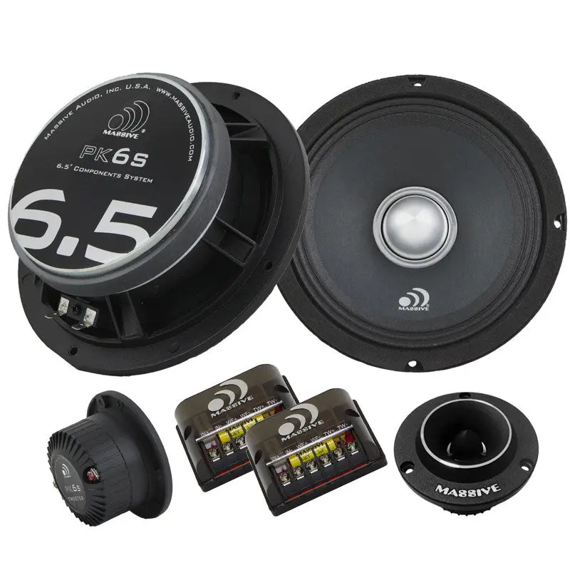 Massive PK6S 6.5" 2-Way 250 Watts RMS Component Kit Pro Audio Speakers with Custom Cast Aluminum Basket & 12 dB Crossover