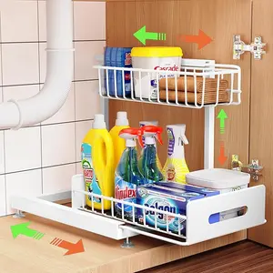 Dataroad Under Sink Organizers And Storage Pull Out Cabinet Organizer 2 Tier Sliding Out Drawer,Under Kitchen Sink Organizer Shelf,Adjustable Counter Organization for Kitchen Pantry Cabinet,White