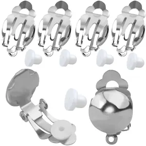 20 Pieces Clip On Earring Converter Non-Pierced Earrings Components and 20 Pieces Earring Cushions for Earring Making,Silver