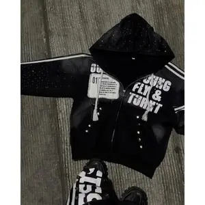 clothing piecesGothic Punk Hip Hop Washed Hoodie Y2k Retro Klein Stone Stripe Embroidery Zip Up Hoodies Rock Harajuku Men Women Streetwear funny saying shirt