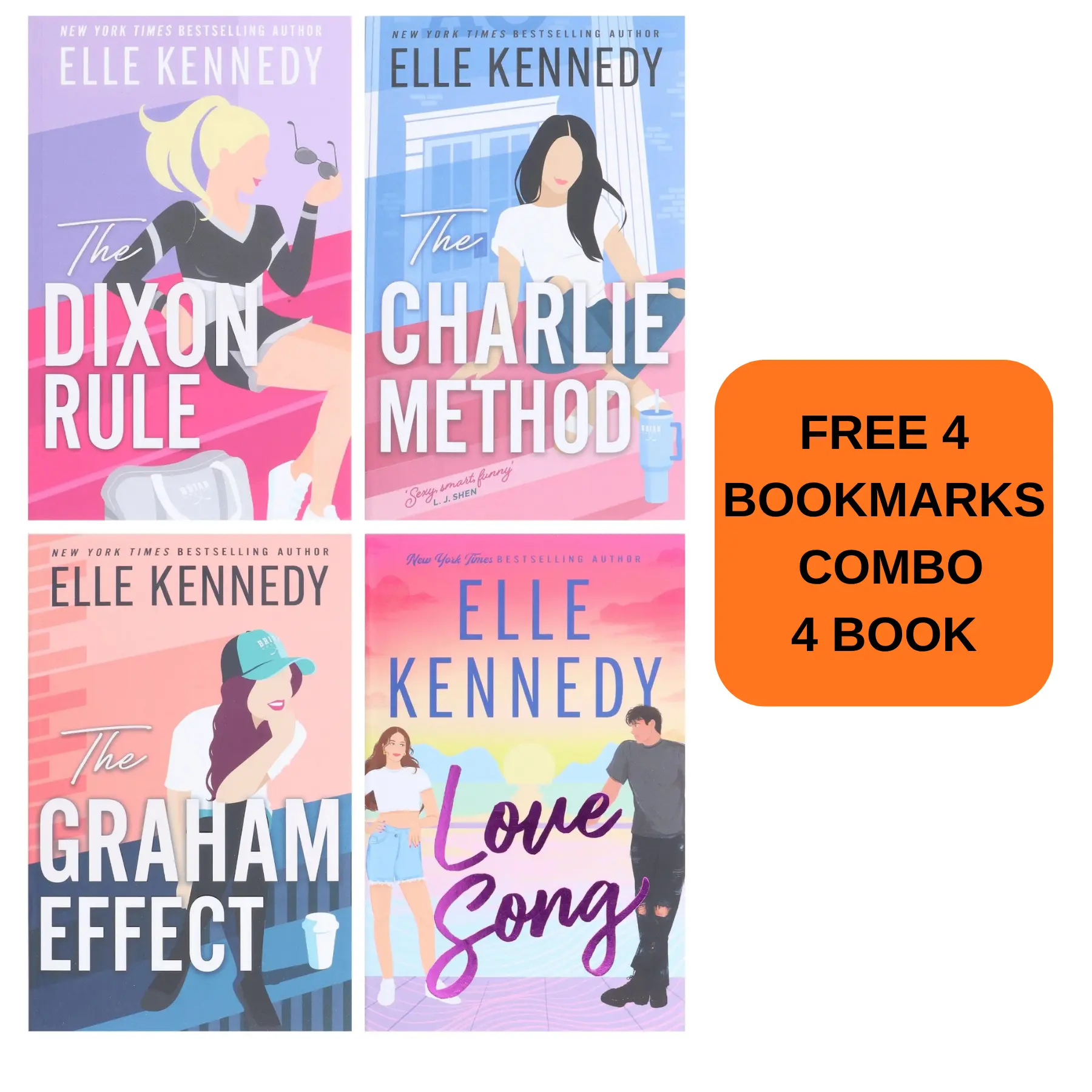 Campus Diaries Series by Elle Kennedy 4 Book Collection Set, The Dixon Rule The Charlie Method The Graham Effect Love Song, Contemporary Romance Paperback Books with 4 Free Bookmarks