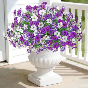 Artificial Flowers Outdoor, 8 Bundles Faux Petunias Silk Flower UV Resistant Faux Plastic Plants Artificial Petunias for Outdoors Porch Patio Yard Garden Decor Lifelike Artificial Flower, Artificial Flowers for Outside