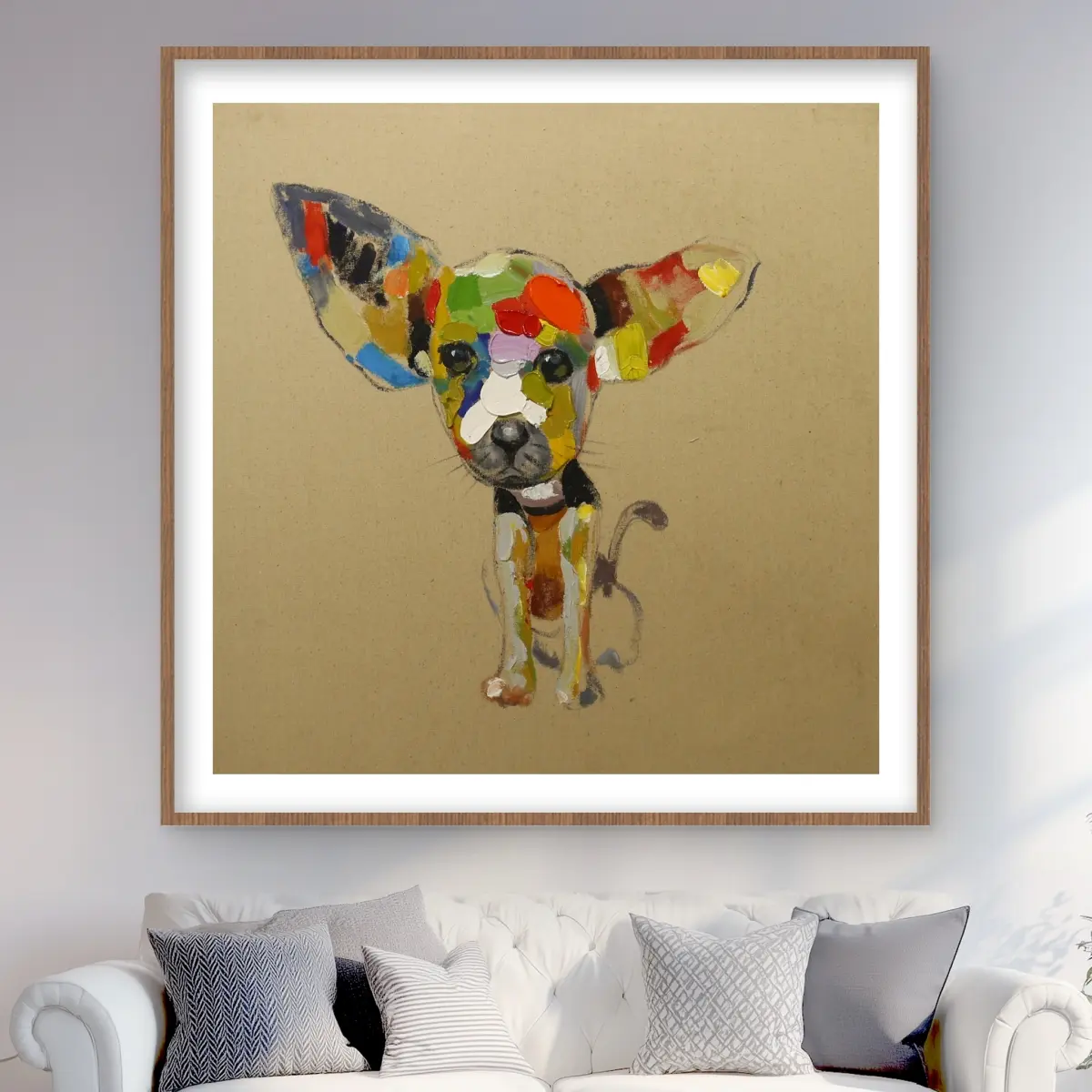212 MAIN Framed Colorful Modern Abstract Chihuahua Animal Wall Art Print - 48x48 in Wood Wall Decor, Children's Room Home Decor, Ideal Gift for Art Enthusiasts, Modern Abstract Art