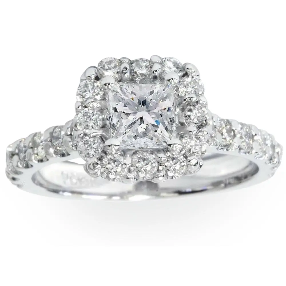 Princess Cut Diamond Engagement Ring 1 1/10 Ct Halo Band 14k White Gold