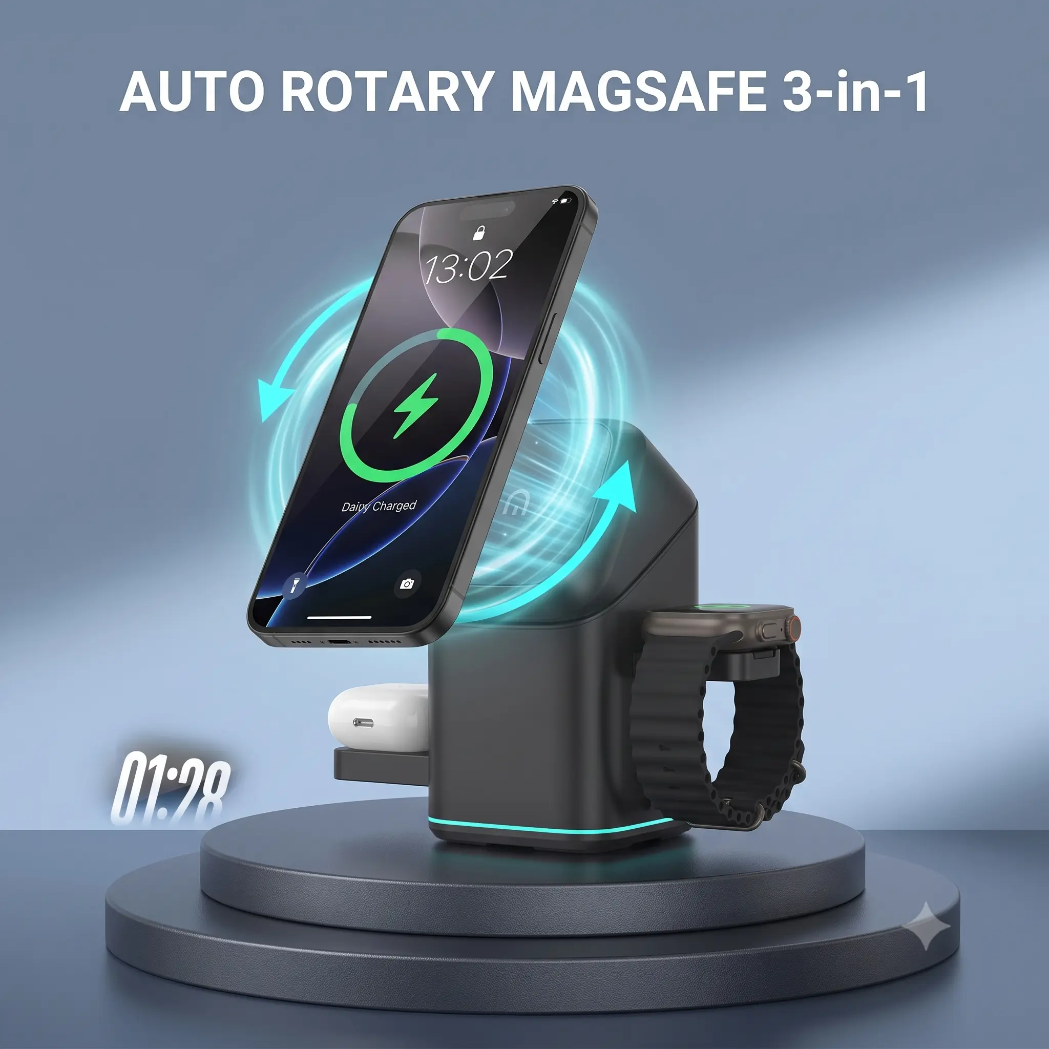 3-in-1 wireless charger, compatible with Apple Watch, iPhone and Apple headphones,Apple mobile phone wireless charger