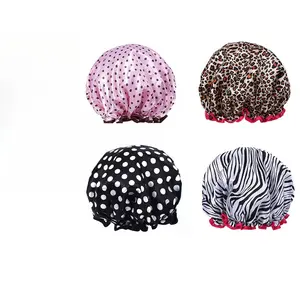 TCOTBE 4 Pack Reusable Elastic Shower Caps for Women, Double Waterproof Layers Breathable Bathing Hair Caps for Home Daily Use