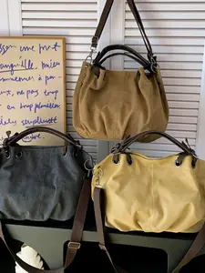 Vintage Tote Bag Women's Commuter Handbag Large Capacity Canvas Bag, Casual Trendy Bag, Casual Style Zipper Design, Plain Pattern, All Seasons, Canvas Tote Bags