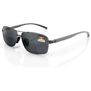 Retro Polarized Bifocal Sunglasses for Men Women,Metal Frame Top Clear Sun Readers with UV Protection Anti Glare(Gunmetal,1.50x)
