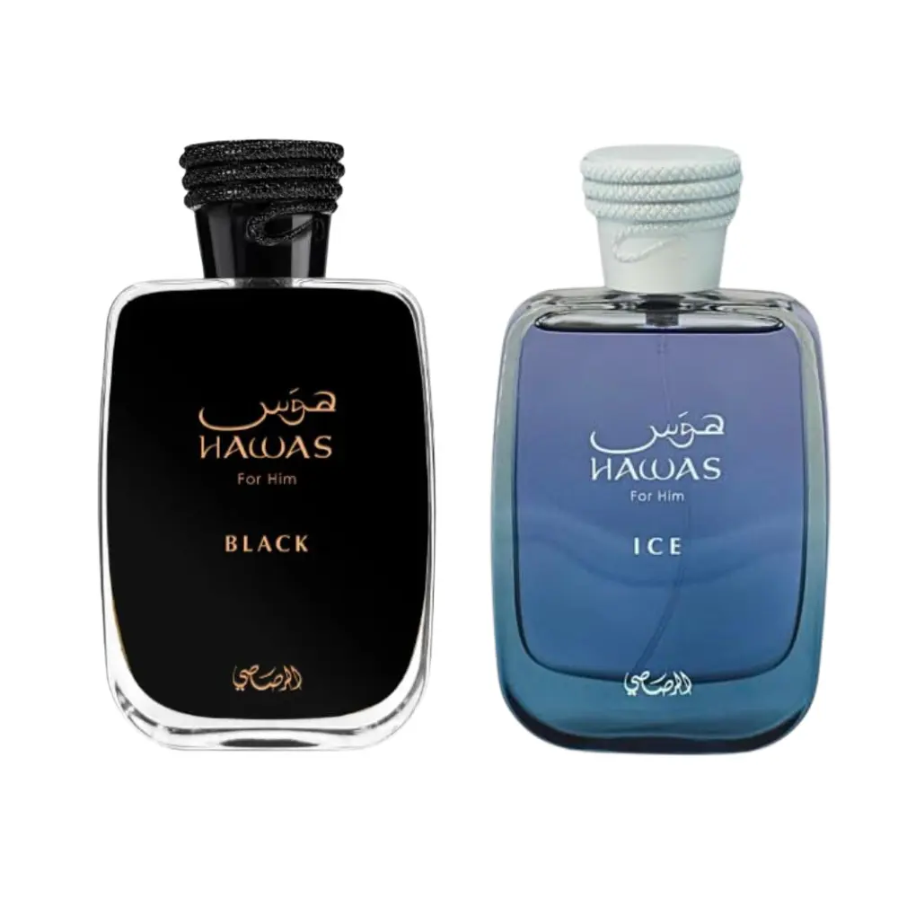 Rasasi Hawas Black & Hawas Ice for Men Bundle Pack - 3.4 Oz Each