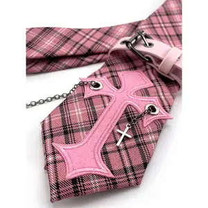 Original fashion style with shirt hand-tied tie, plaid subculture cross pink punk personality niche student all-match college