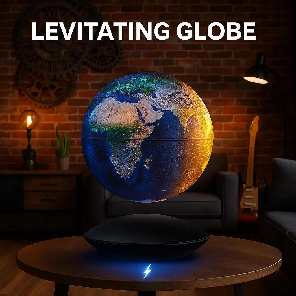 Magnetic Levitating Earth Lamp – Suspended Globe Light with Auto Rotation, Floating World Map Decor for Office, Bedroom, Tech Desk, or Gift for Geeks