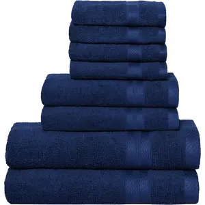 Navy Blue 8 Piece Bathroom Towel Set - 100% Ring Spun Cotton, 2 Bath Towels 27x54, 2 Hand Towels 16x28, 4 Washcloths 13x13, Ultra Soft Highly Absorbent
