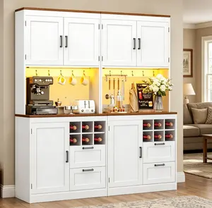 Homieasy 72" Tall Pantry Cabinet, Kitchen Pantry Storage Cabinet with LED Light & Outlet, Kitchen Cabinet with Microwave Stand, Wine Rack, Drawers, Shelves and Cupboard, Coffee Bar Cabinet for Dining Room