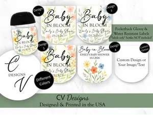 Baby in Bloom Hand Sanitizer Stickers, Baby in Bloom Mini Hand Sanitizer Labels, Baby in Bloom
