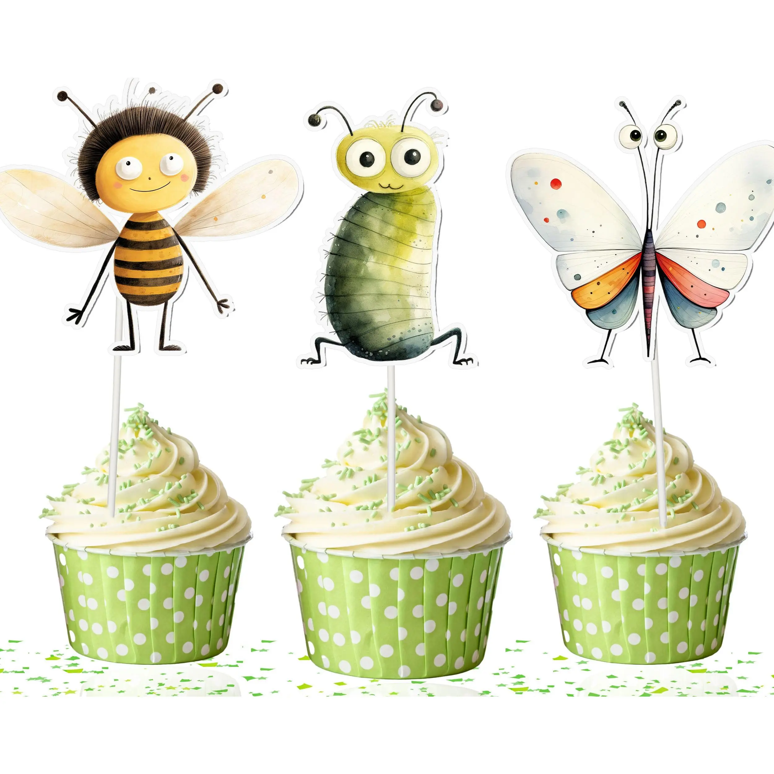 Quirky Insects Cupcake Toppers - 10pcs Set - Fun and Whimsical Party Decorations