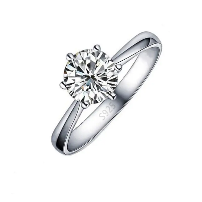 TopJewe - Elegant Classic Real 925 Sterling Silver Finger Rings Jewelry Crystal Cubic Zircons 6 Claws Women Wedding Anillos