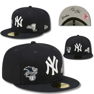 New Era 59FIFTY New York Yankees Fitted Baseball Cap – Black Flat Brim HatNEW with Raised White NY Logo#N1 #LMB # #LA