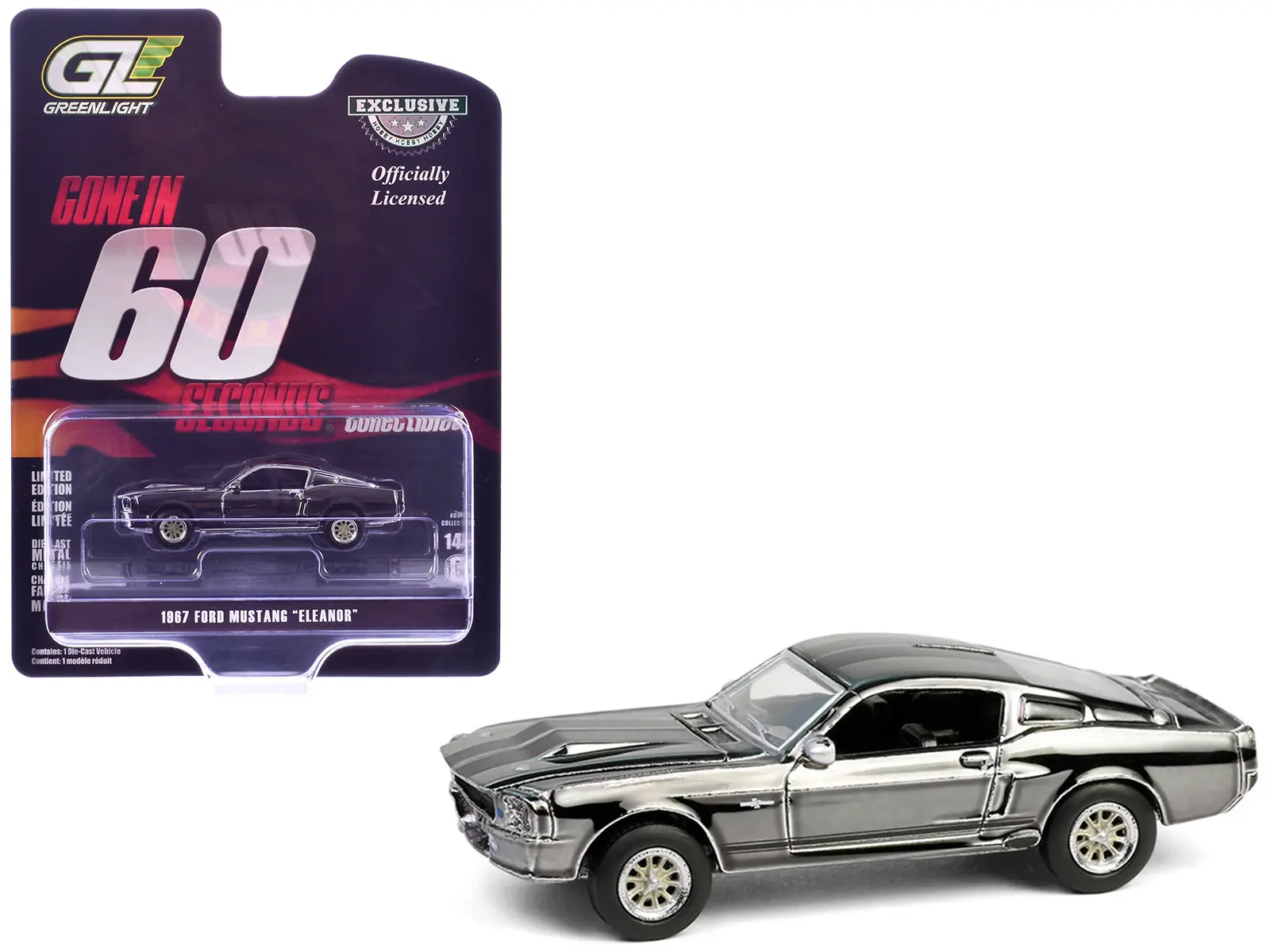 1967 Ford Mustang "Eleanor" Silver Chrome Edition "Gone in Sixty Seconds" (2000) Movie 1/64 Diecast Model Car by Greenlight