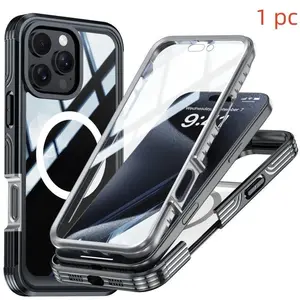 Military Grade Drop-Proof Phone Case for iPhone 17pro Max 16 Pro 15 Plus, Full Body Protection, Tempered Glass Screen, Magnetic Wireless Charging