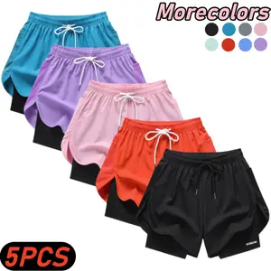 5-Pack Summer New Quick-Dry Faux Two-Piece Sports Shorts — Unisex, Skin-Friendly, Comfortable & Breathable, Solid Color, for Fitness, Casual Wear, Outdoor Running