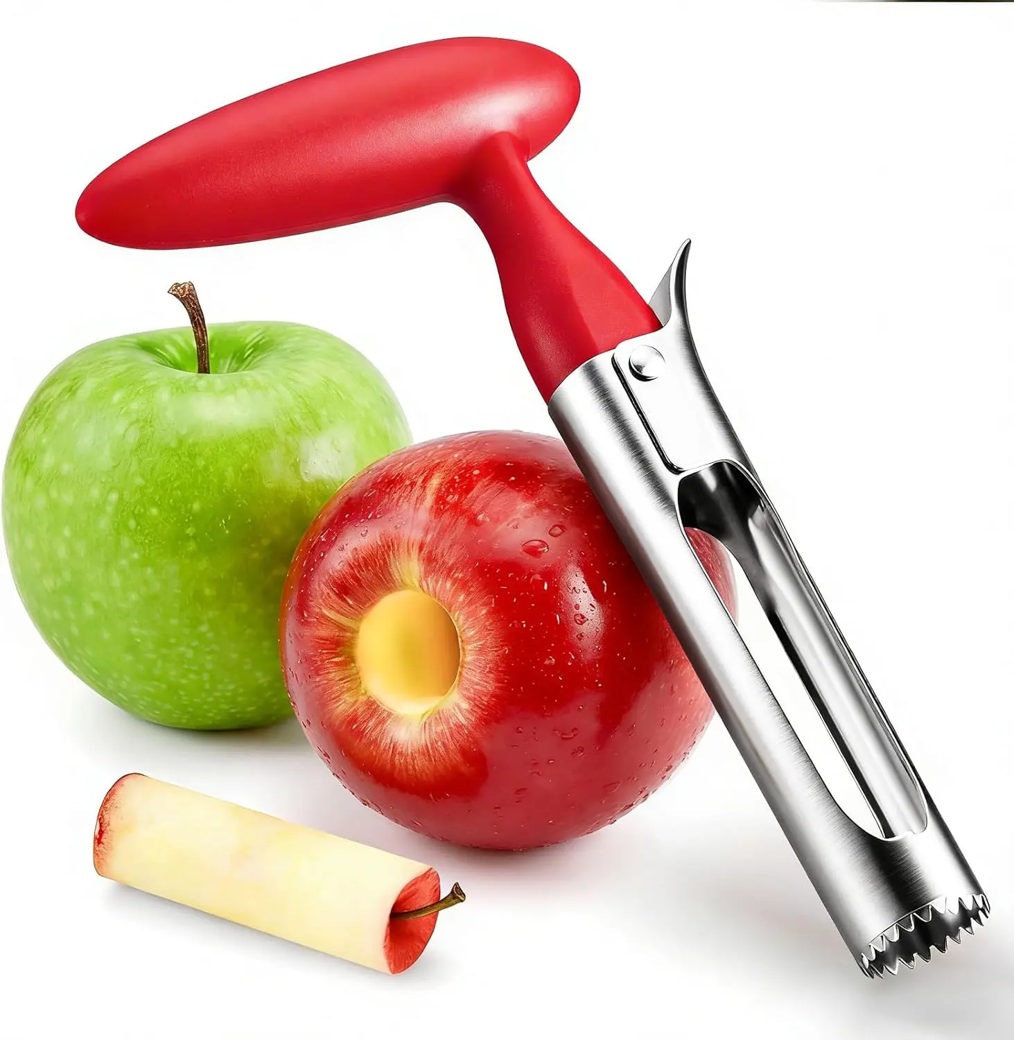 Premium Stainless Steel Apple Corer | Sharp Serrated Fruit Core Remover with Ergonomic Non-Slip Handle | Heavy-Duty Coring Tool for Apples, Pears, Bell Peppers & More (Red)